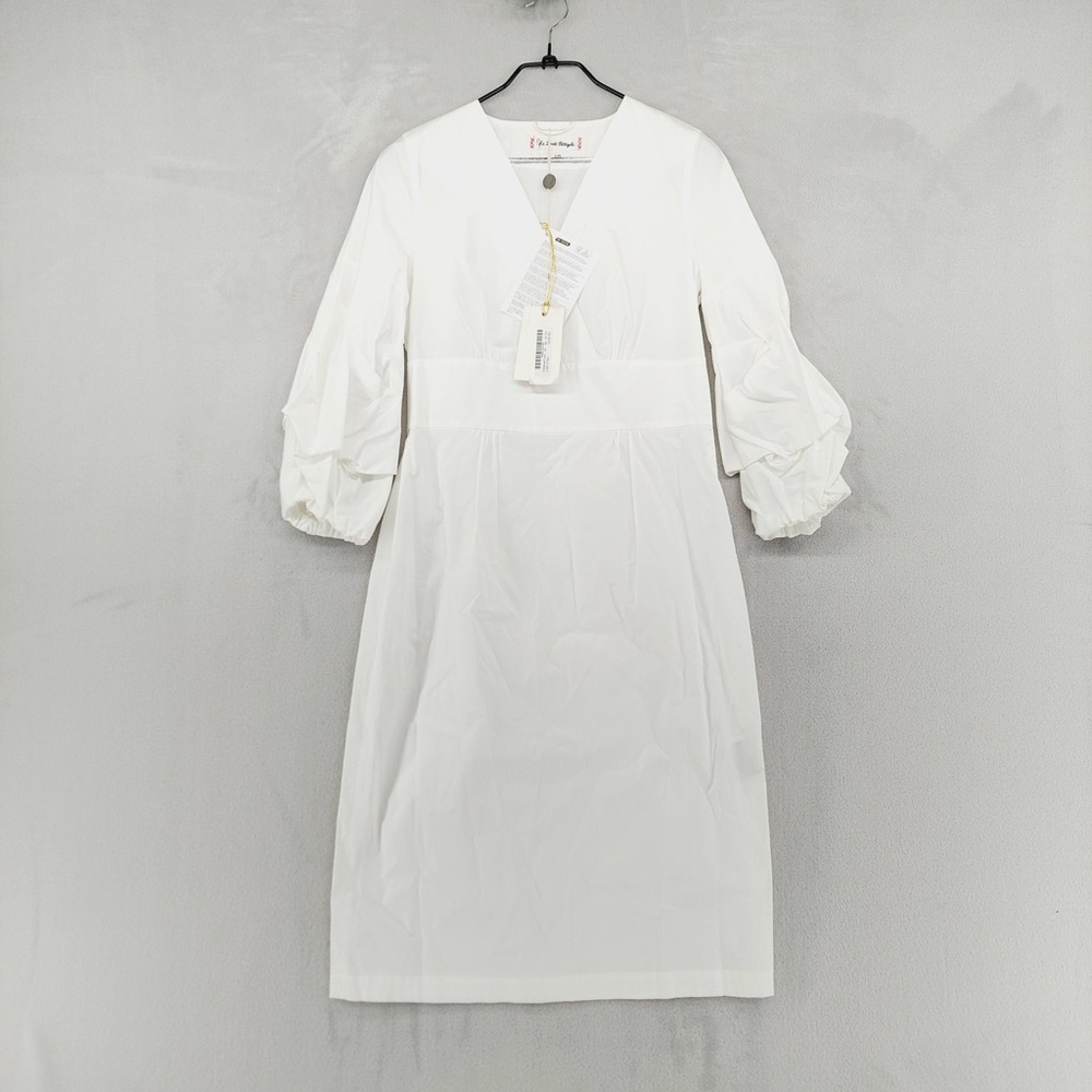 NEW Le Sarte Pettegole White Puff Sleeve Cotton Blend Midi Dress P12